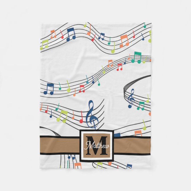 Colourful Music note Musician Monogram   Fleece Blanket (Front)