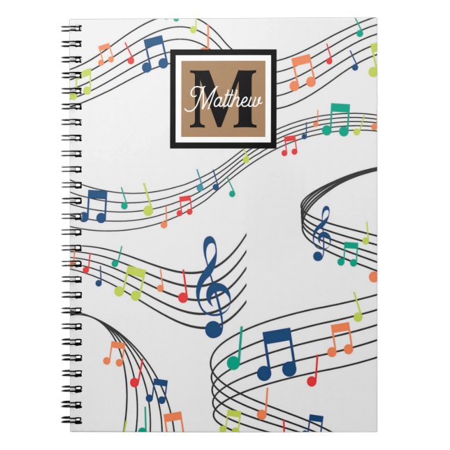 Colourful Music note Musician Monogram     Notebook (Front)