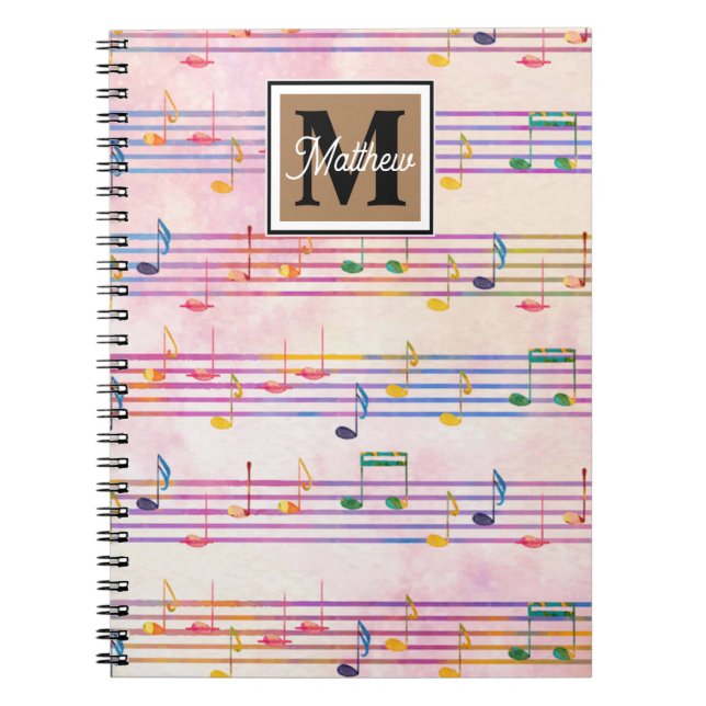 Colourful Music note Musician Monogram  Notebook (Front)