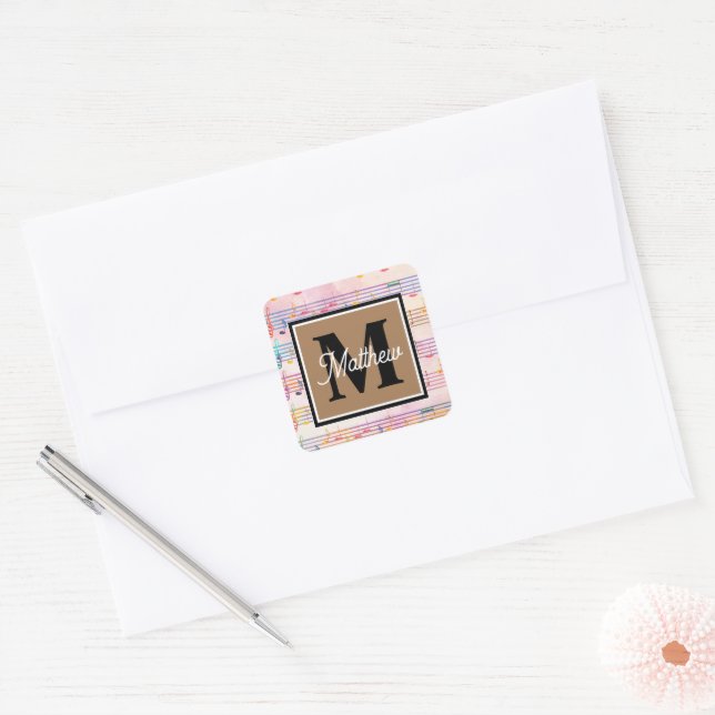 Colourful Music note Musician Monogram   Square Sticker (Envelope)