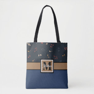 Colourful Music note Musician Monogram Tote Bag
