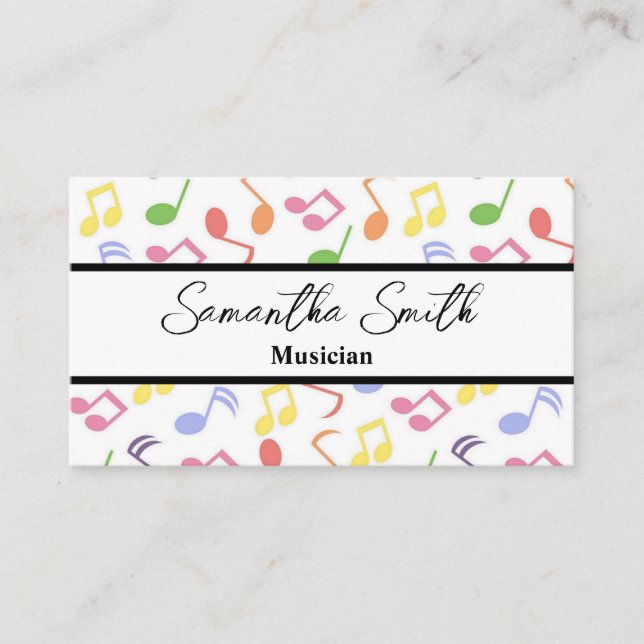 Colourful Music note Musician Music Teacher Business Card (Front)