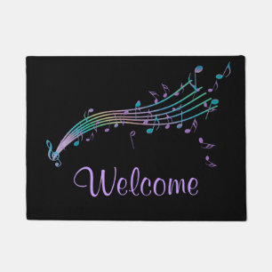 Colourful Music Notes Black Welcome Mat