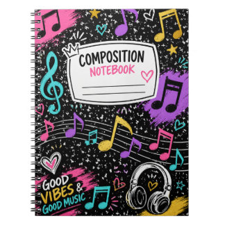 Colourful Music Notes & Good Vibes Composition Not Notebook