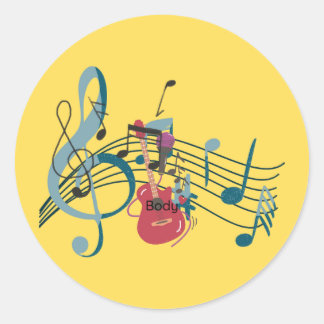 Colourful Music Notes Guitar and Microphone Sticke Classic Round Sticker