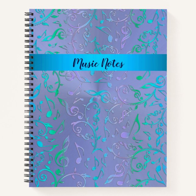 Colourful Music Notes Metallic Purple Personalised Notebook (Front)