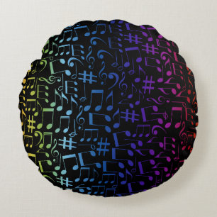 Colourful Music Notes Musicians Music Lovers Round Cushion