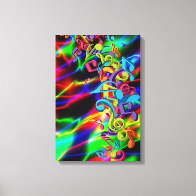 colourful music notes neon bright background colou canvas print (Front)