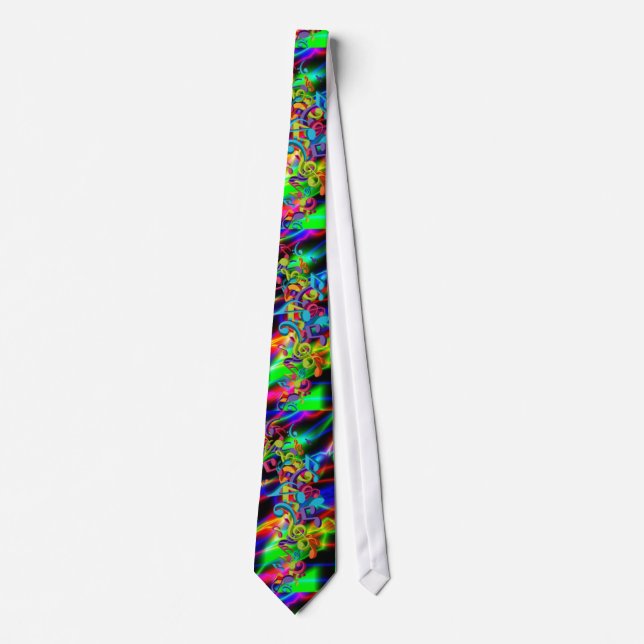colourful music notes neon bright background tie (Front)