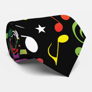 Colourful Music Notes on Black Tie