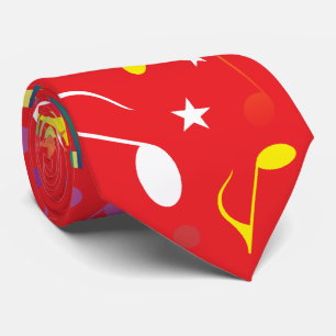 Colourful Music Notes on Red Tie