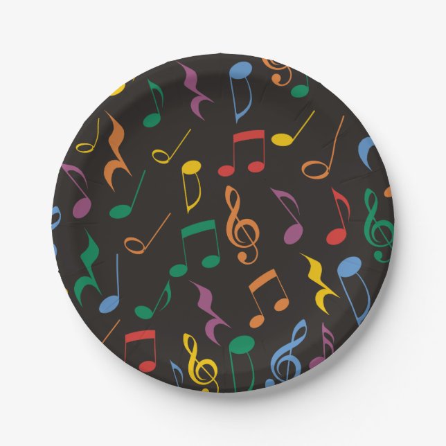 Colourful Music Notes Paper Plate (Front)