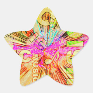 Colourful Music Notes Star Sticker