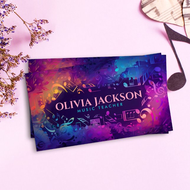 Colourful Music Notes Watercolor Business Card (Creator Uploaded)