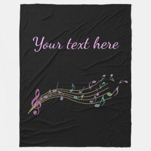 Colourful Music Notes With Customisable Text Fleece Blanket