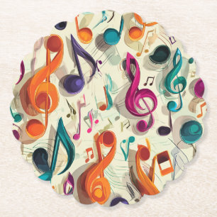 Colourful Music Pattern Paper Coaster