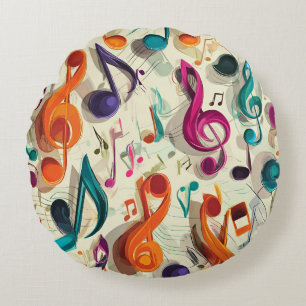 Colourful Music Pattern Round Cushion