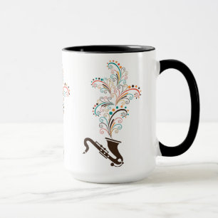 Colourful Music Saxophone & Floral Swirls Mug
