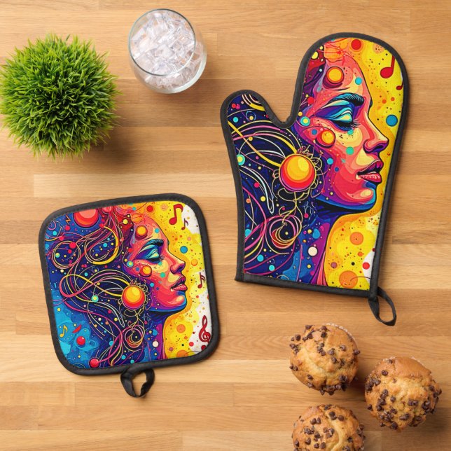 Colourful Music Soul Oven Mitt & Pot Holder Set (Top Down)