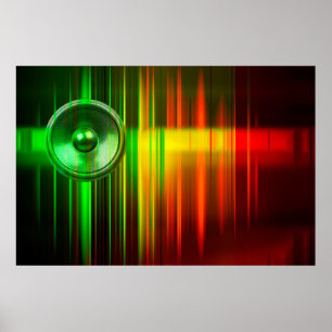 Colourful music speaker with soundwaves poster