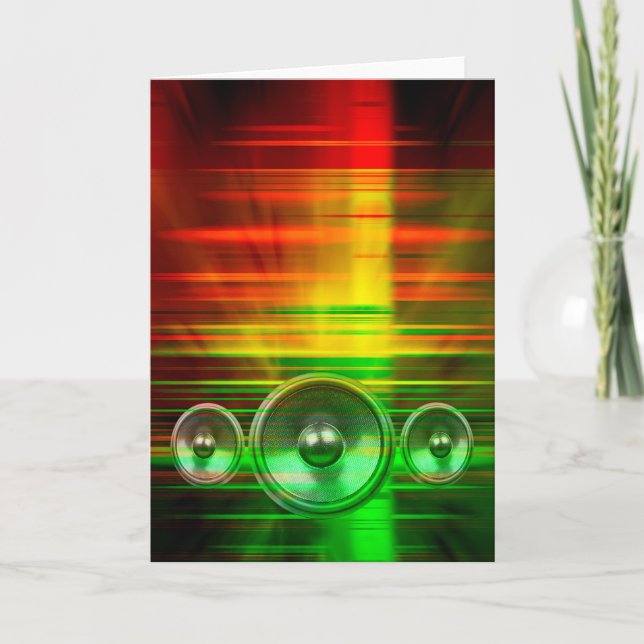 Colourful music speakers greeting card (Front)