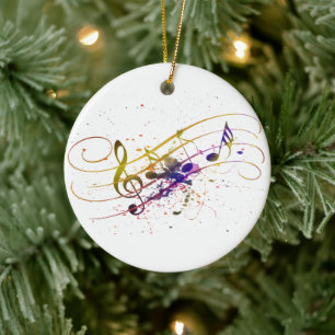 Colourful music splatter ceramic tree decoration