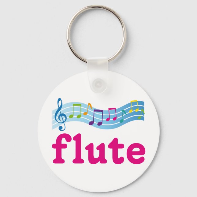 Colourful Music Staff Flute Design Gift Key Ring (Front)
