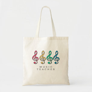 Colourful Music Teacher Tote Bag With Treble Clefs