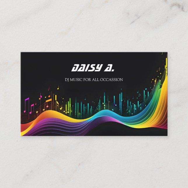 colourful music wave Miminal black DJ party planne Business Card (Front)
