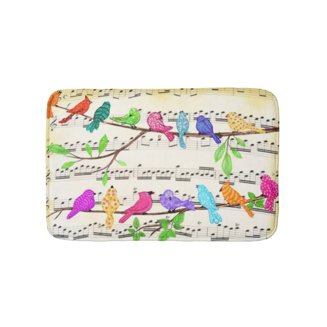Colourful Musical Birds Bath Mat (Front)
