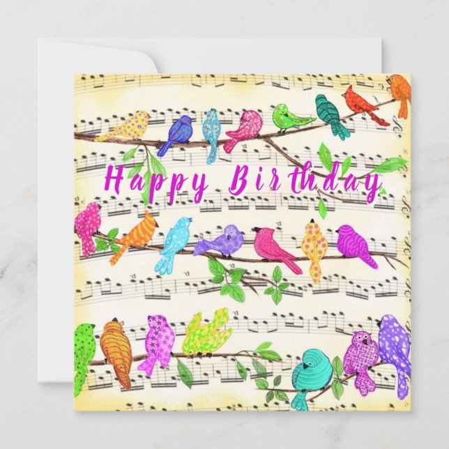 Colourful Musical Birds Birthday Card Spring (Front)