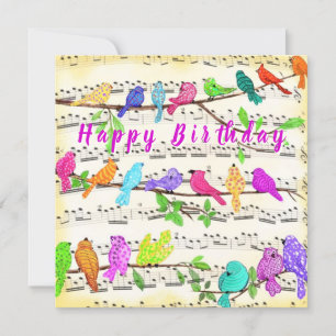 Colourful Musical Birds Birthday Card Spring