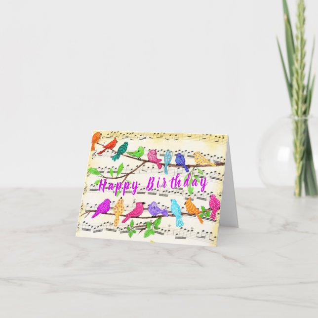 Colourful Musical Birds Birthday Card Spring Song (Front)