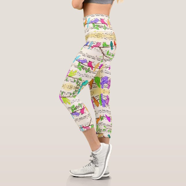 Colourful Musical Birds Capri Leggings Spring (Left)