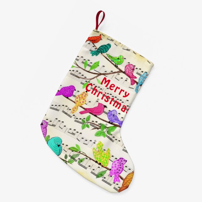 Colourful Musical Birds Christmas Stocking Gift (Front (Hanging))
