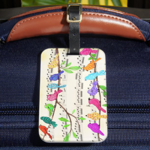 Colourful Musical Birds Luggage Tag Spring
