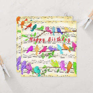 Colourful Musical Birds Song Birthday Card