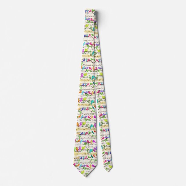 Colourful Musical Birds Spring Neck Tie (Front)