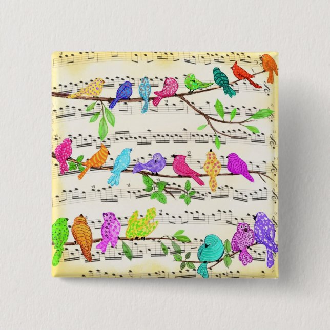 Colourful Musical Birds Symphony Button Happy Song (Front)