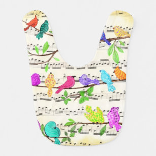 Colourful Musical Birds Symphony Song Baby Bib Gif