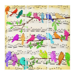 Colourful Musical Birds Symphony Triptych