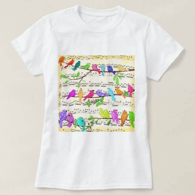 Colourful Musical Birds T-Shirt Spring (Design Front)