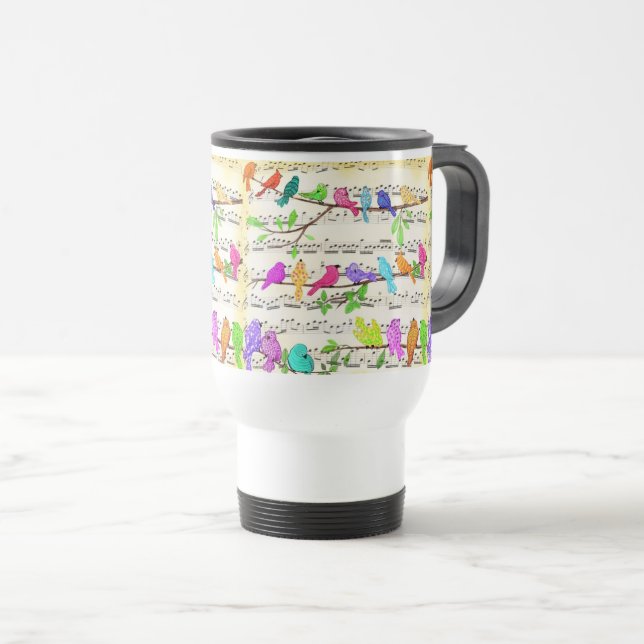 Colourful Musical Birds Travel Mug Spring (Front Right)