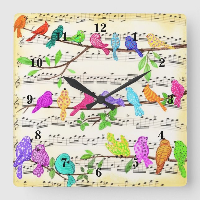 Colourful Musical Birds Wall Clock (Front)
