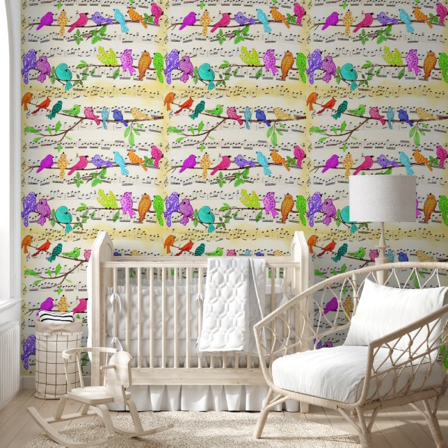 Colourful Musical Birds Wallpaper (Kids)