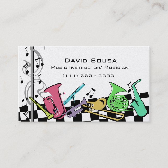 Colourful Musical Instruments Business Card (Front)