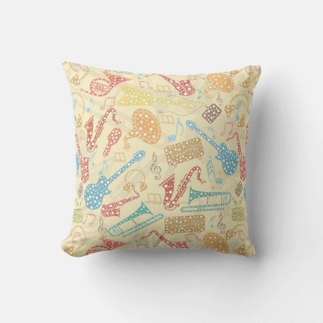 Colourful Musical Instruments Pattern Cushion (Front)