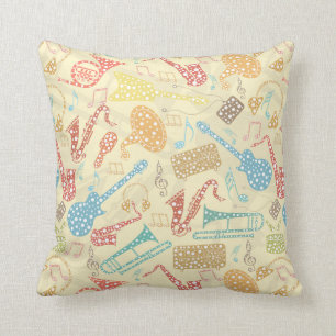 Colourful Musical Instruments Pattern Cushion