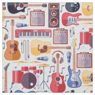 Colourful musical instruments pattern fabric