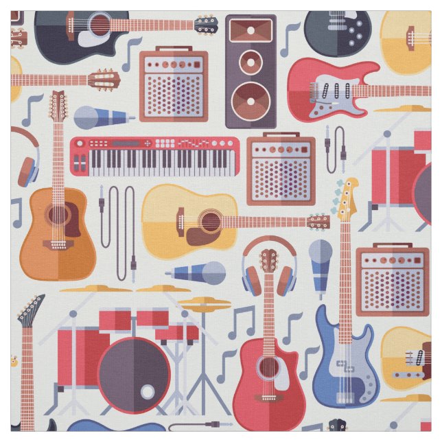 Colourful musical instruments pattern fabric (Swatch)
